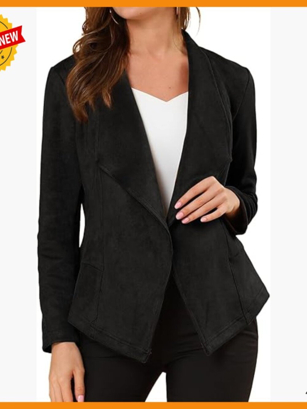 Faux Suede Blazer Open Front Cardigan Relaxed Fit Long Sleeve